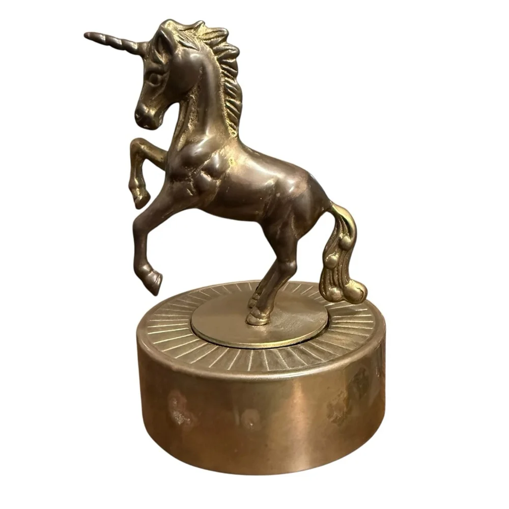 Vintage‎ 1982 Aldon Solid Brass Unicorn Music Box Made in Taiwan